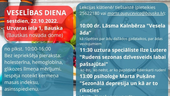 Veselības dienā Bauskā iespēja veikt eksprespārbaudes un saņemt vērtīgu informāciju no speciālistiem