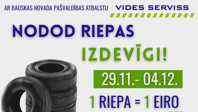 Bauskā riepas varēs nodot arī no 29.novembra līdz 4.decembrim