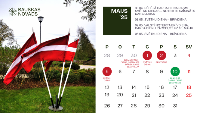 Darba laiks maija brīvdienās