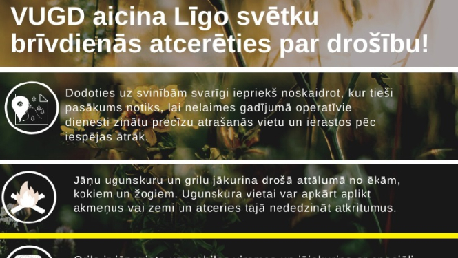 VUGD Līgo svētku brīvdienās aicina atcerēties par drošību