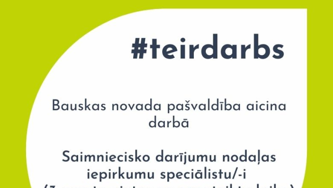 Aicinām darbā Saimniecisko darījumu nodaļas iepirkumu speciālistu/-i