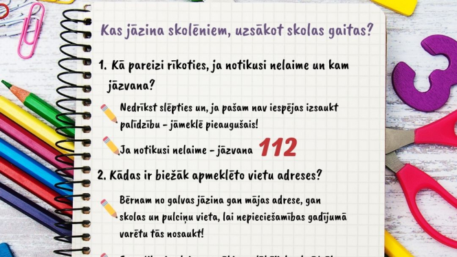 Pirms mācību gada sākuma atgādiniet bērniem par drošību