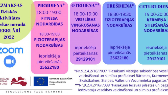 Veselības veicināšanas projektu aktivitātes februārī
