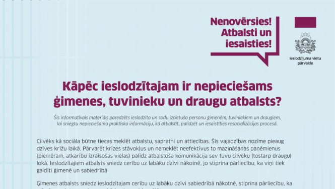 Izstrādāts praktisks informatīvs materiāls ieslodzīto ģimenes locekļiem