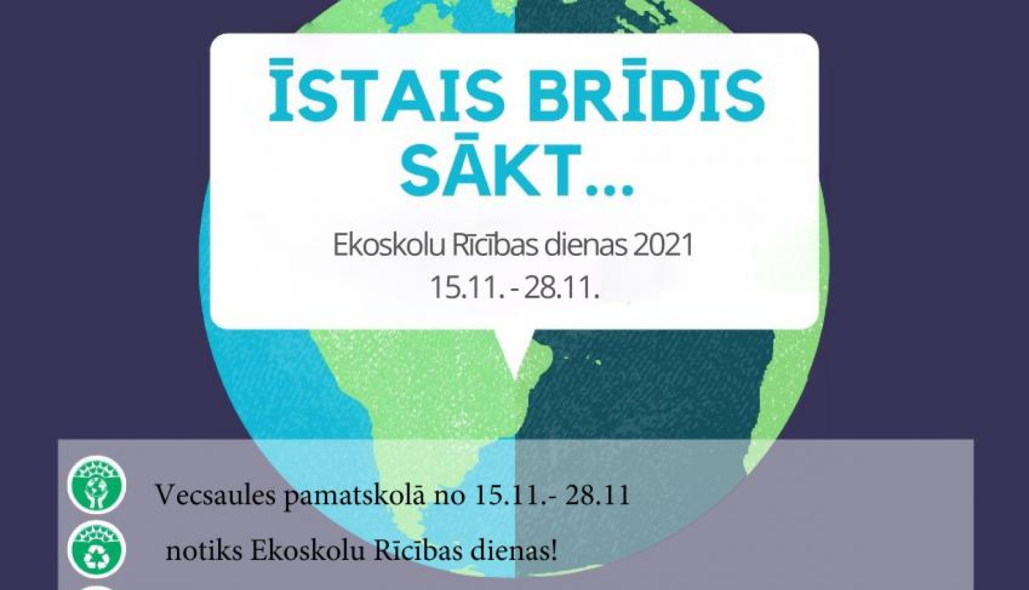 Vecsaules pamatskola aicina ikvienu iesaistīties Ekoskolu Rīcības dienā
