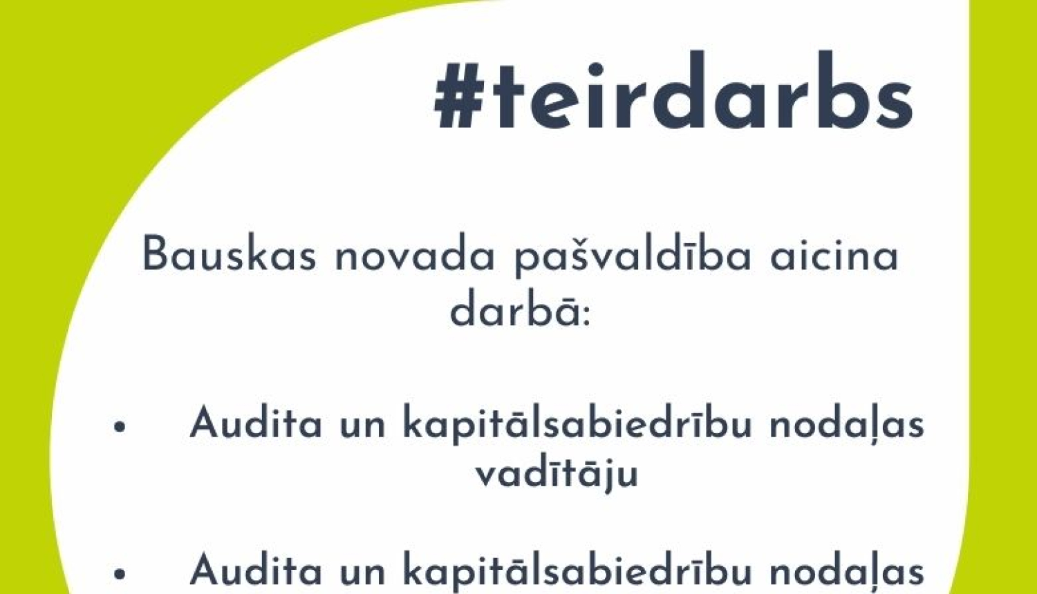 Aicinām darbā Audita un kapitālsabiedrību nodaļas vadītāju, nodaļas auditoru/-i