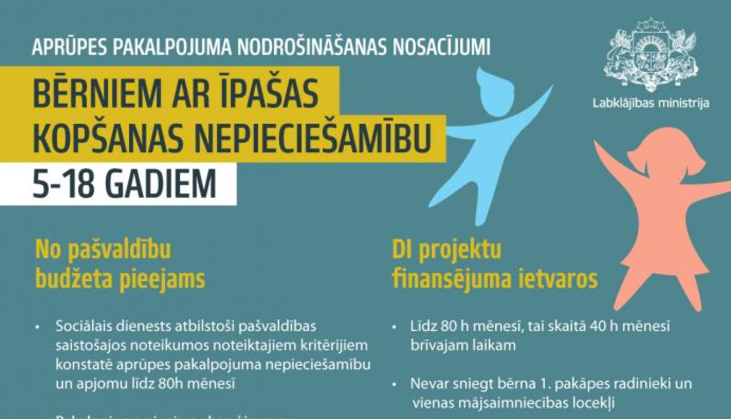 Informācija par aprūpes pakalpojuma nodrošināšanas nosacījumiem bērniem ar īpašas kopšanas nepieciešamību