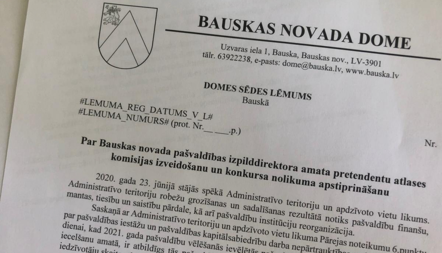 Bauskas novada domes sēdes darba kartība