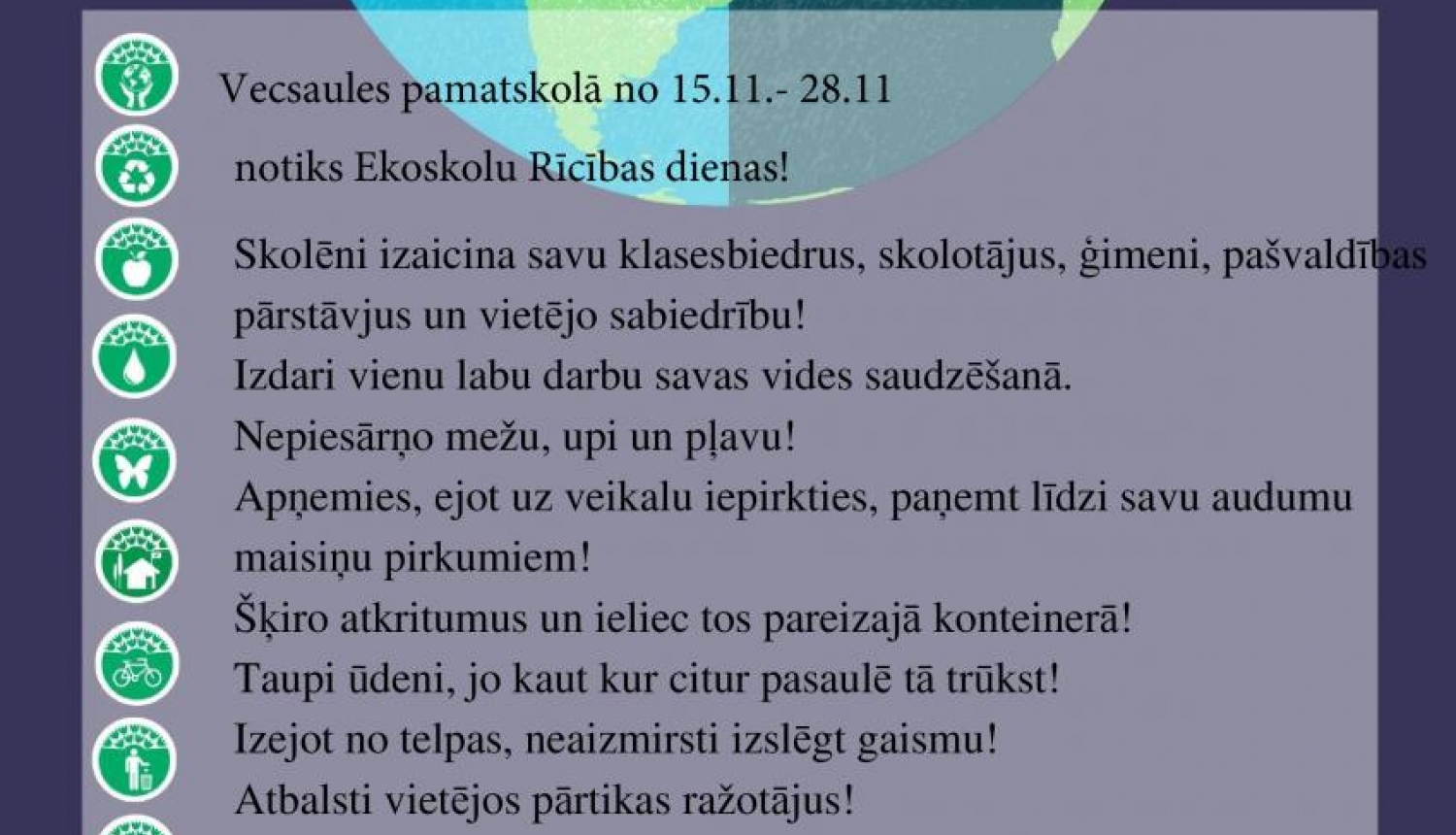 Vecsaules pamatskola aicina ikvienu iesaistīties Ekoskolu Rīcības dienā