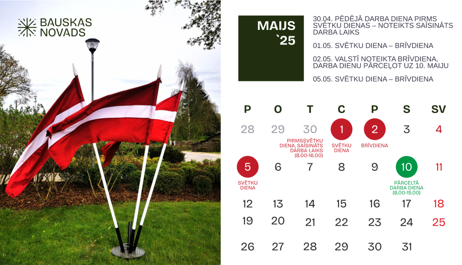 Darba laiks maija brīvdienās