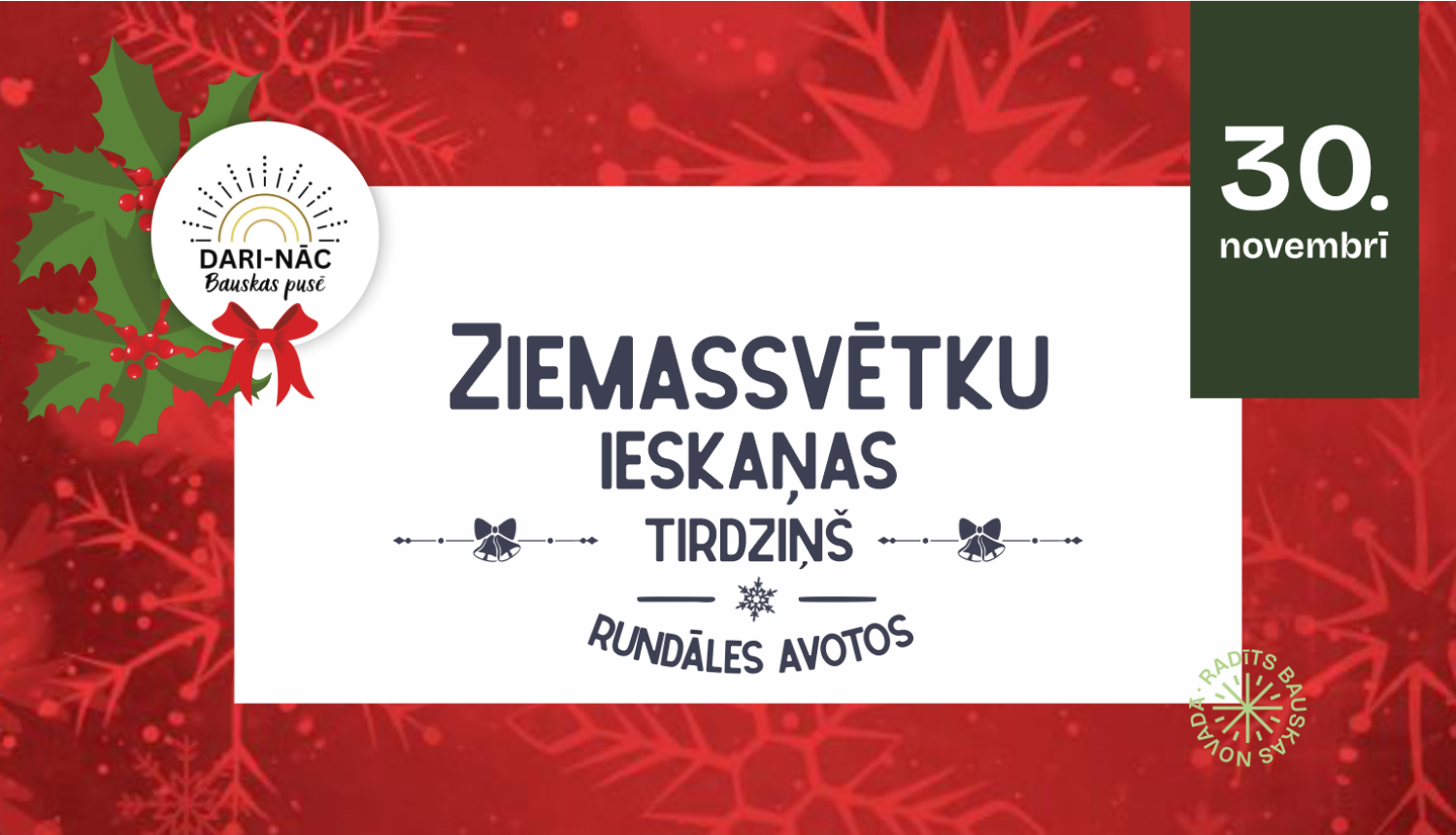 Ziemassvētku ieskaņas tirdziņš Rundāles Avotos 30.novembrī